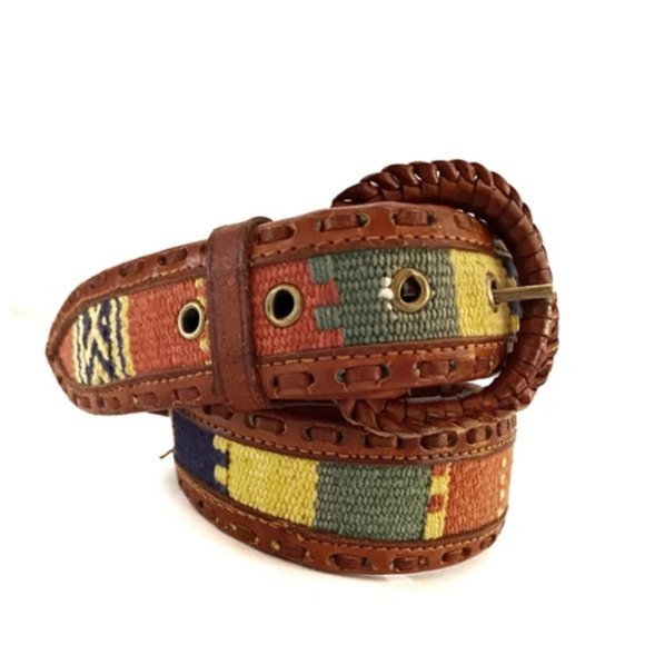 Vintage Boho Leather with Colorful Sarape Inlay S main image 6